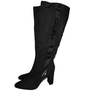 14th Union Jaki Knee High Slipon Side Zip Black Faux Alligator Heel Boots Size 9